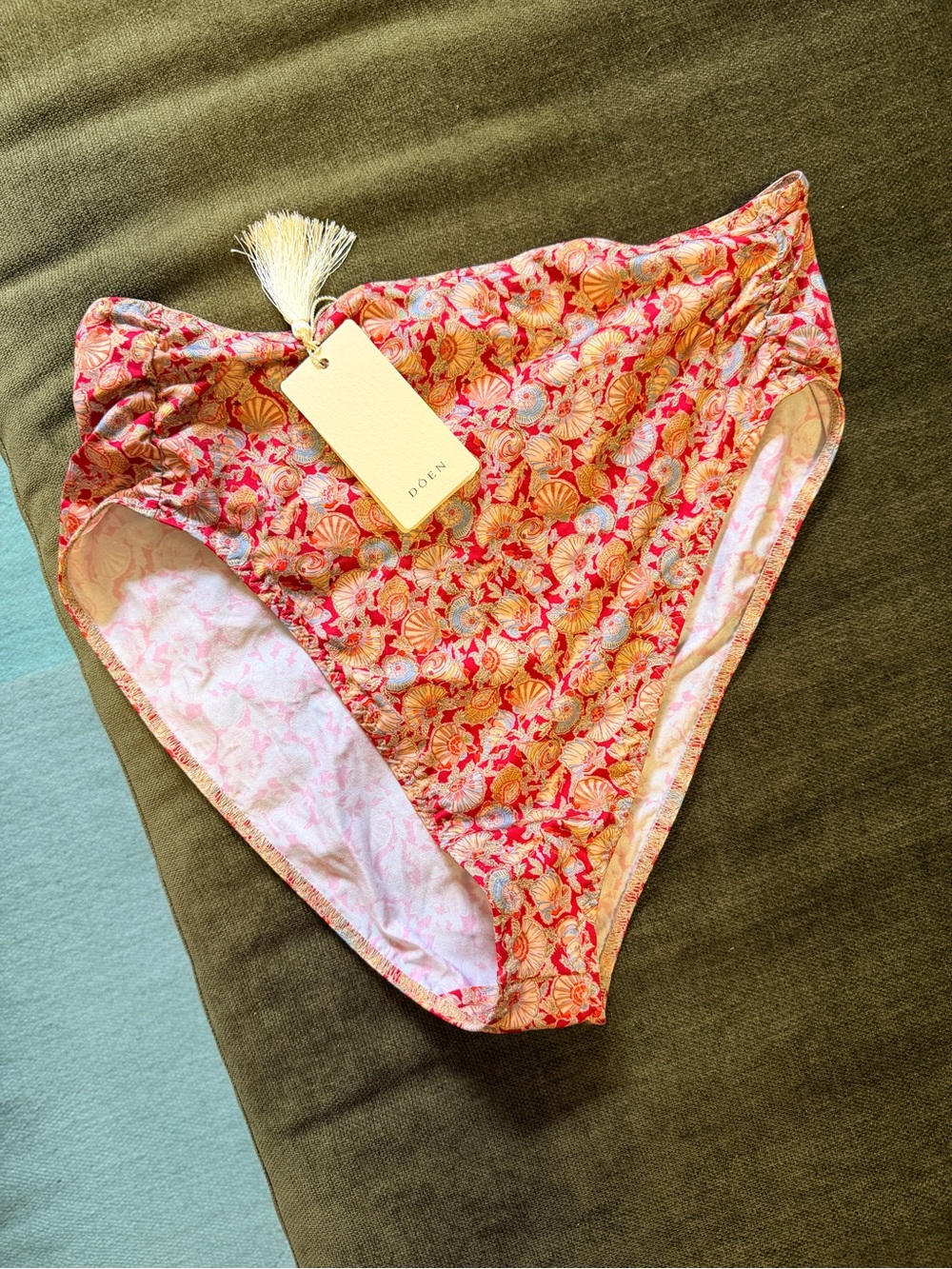 Doen High-Rise Floral Bikini Bottoms in Pink & Gold